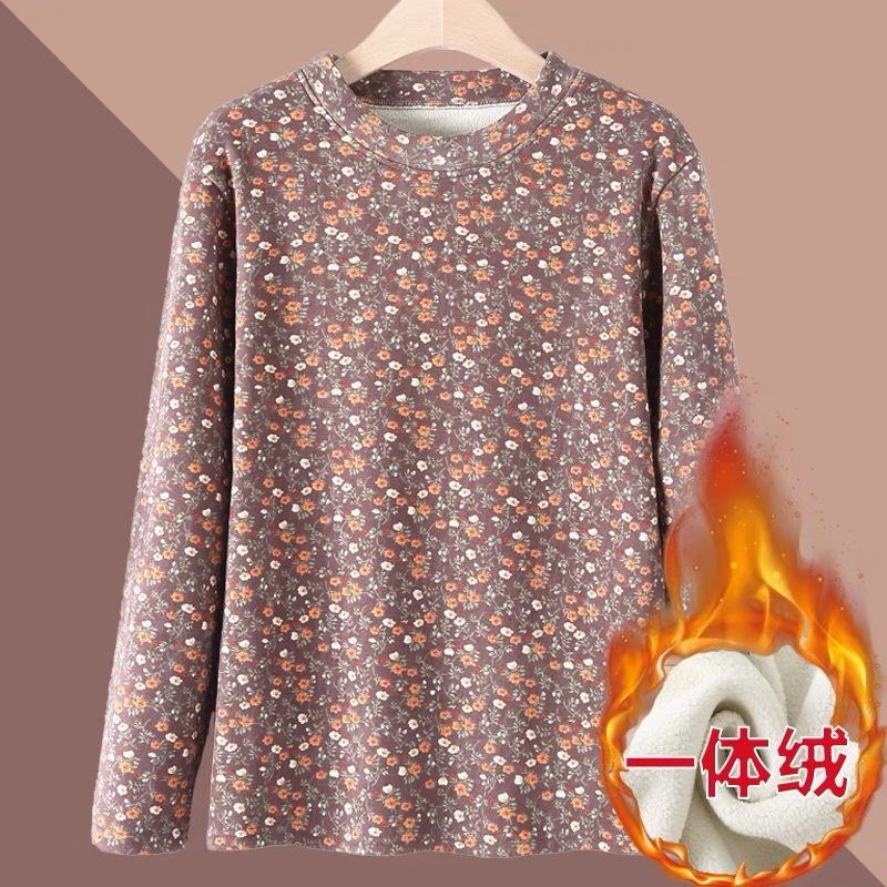 中老年女装妈妈秋冬装加绒打底衫奶奶套头保暖T恤上衣老年人秋装