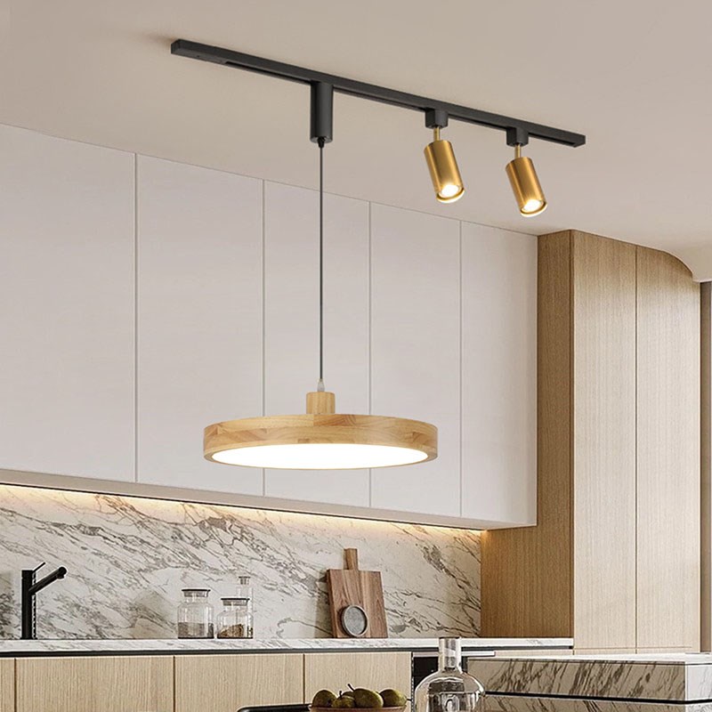 2024新款可移位轨道中古侘寂风岛台全光谱复古原木长桌餐厅吊灯具