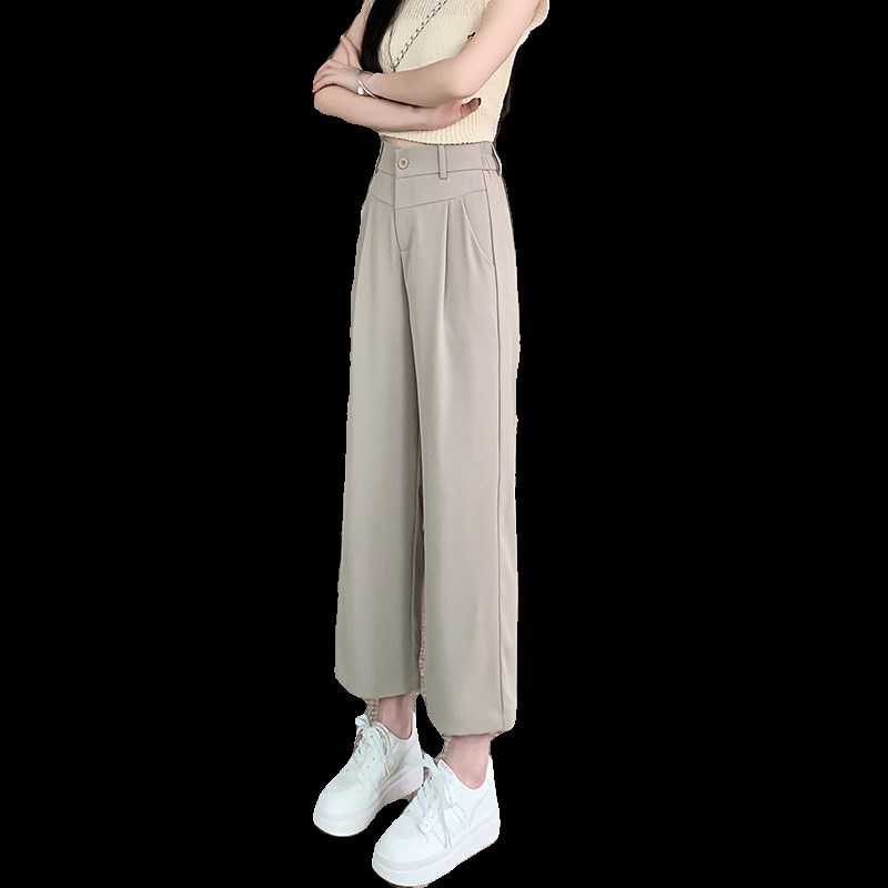 夏季薄款休闲裤女2024新款145小个子八分显高窄版直筒阔腿西装裤8