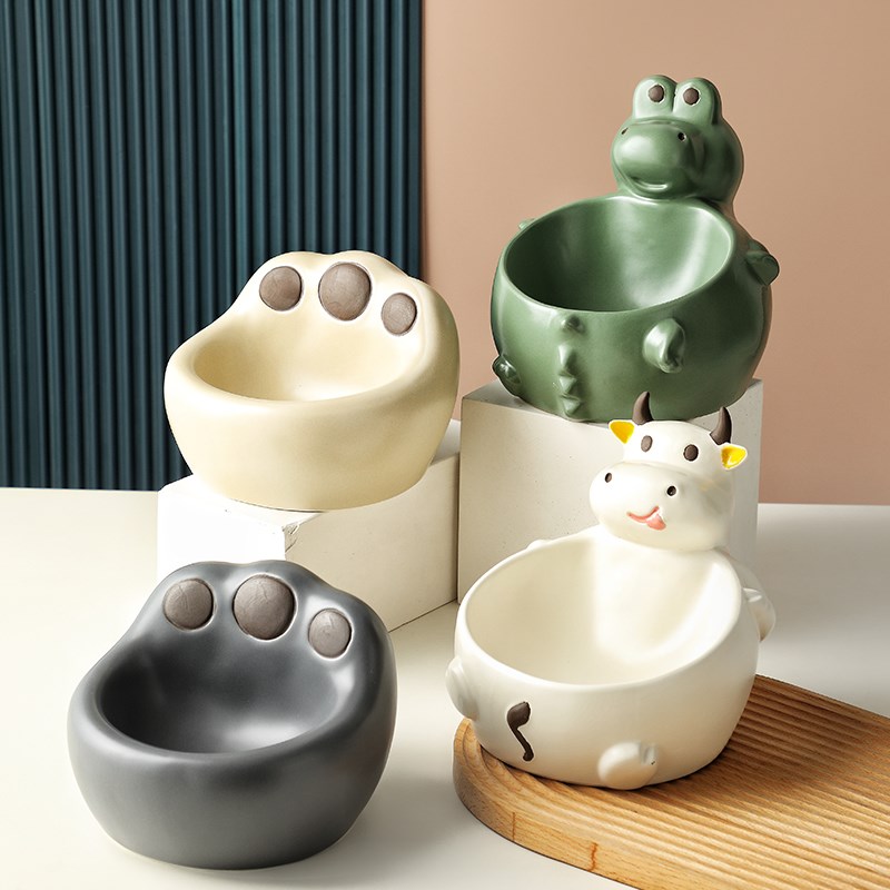 猫碗陶瓷防黑下巴猫食盆狗碗饮水器防打翻成幼猫狗斜口宠物护颈碗