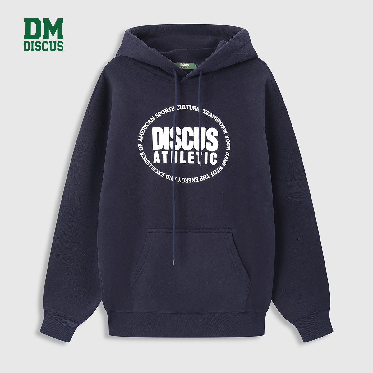 DISCUS2025冬季情侣款连帽卫衣美式复古印花袋鼠兜套头帽衫外套