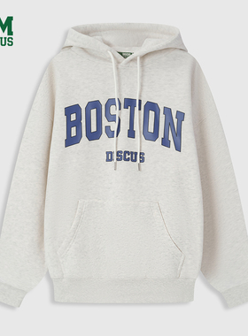 DISCUS2025冬季情侣款连帽卫衣美式复古印花袋鼠兜休闲套头衫外套