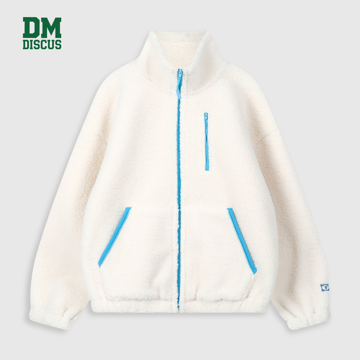 DISCUS抓绒拉链外套男女同款三色可选亮蓝撞色设计保暖休闲上衣