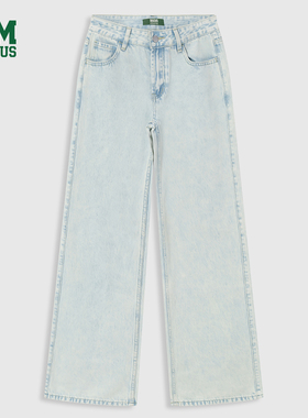 DISCUS 2025冬季新款美式复古水洗蓝直筒阔腿长裤女式牛仔裤