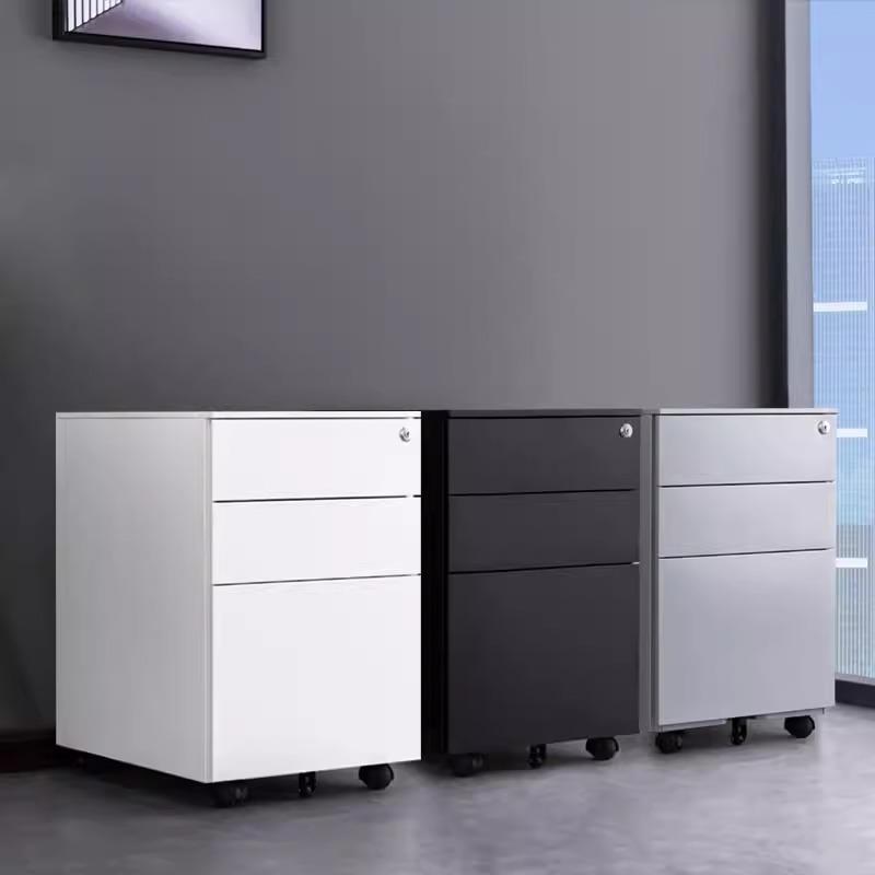 钢制桌下活动三抽柜资料柜办公室圆弧带锁抽屉柜小矮柜移动收纳柜
