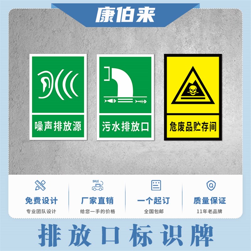环保标识牌废气排放口雨水排污口污水废弃危废一般固废贴纸铝牌