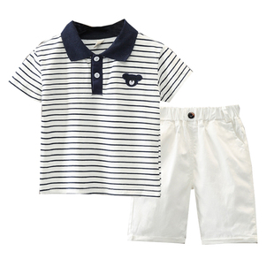 套装 polo衫 儿童夏装 帅气宝宝短袖 衣服洋气男童夏季 两件套男孩童装