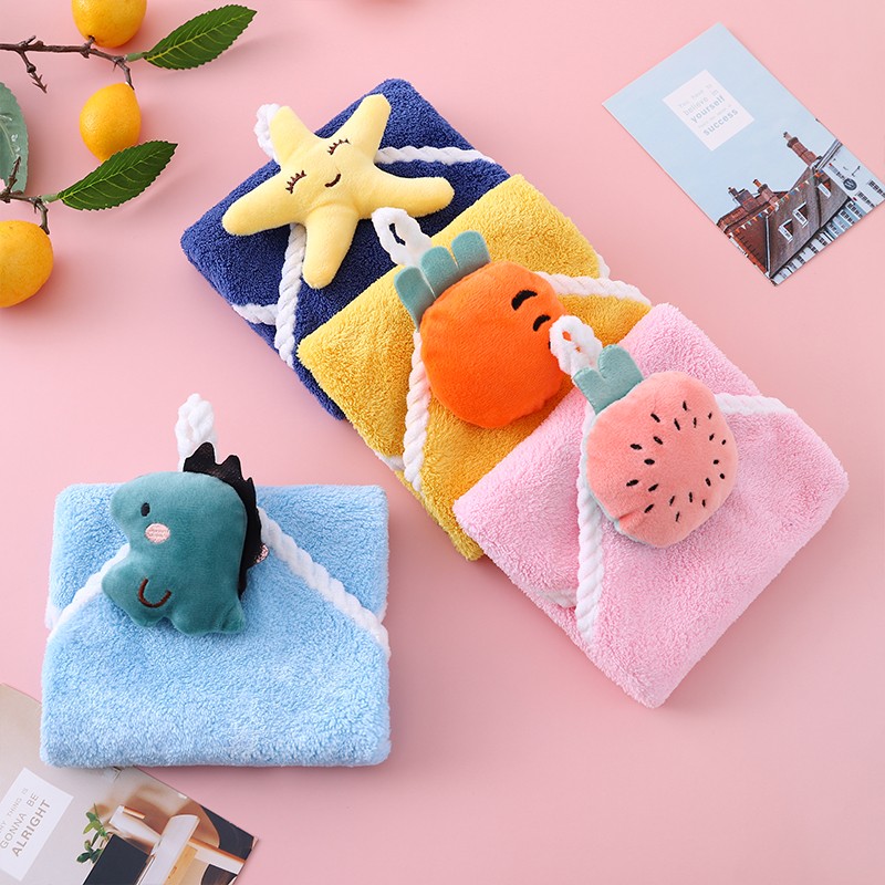 擦手巾儿童洗脸毛巾卡通可爱挂式小方巾吸水不掉毛厨房清洁擦手帕