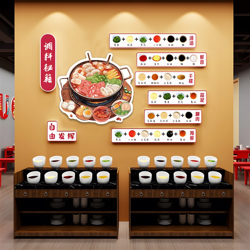 市井风火锅店墙面装饰调料台贴纸麻辣烫烧烤肉餐饮店文化背景墙贴