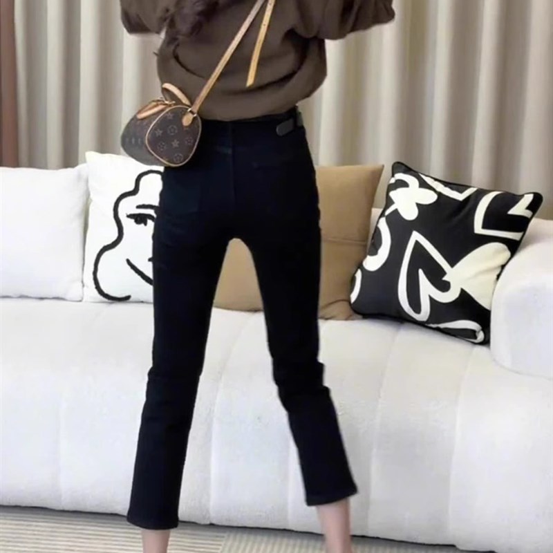 2025春季新款黑色大码牛仔裤女胖妹妹mm小个子显瘦弹力直筒烟管裤