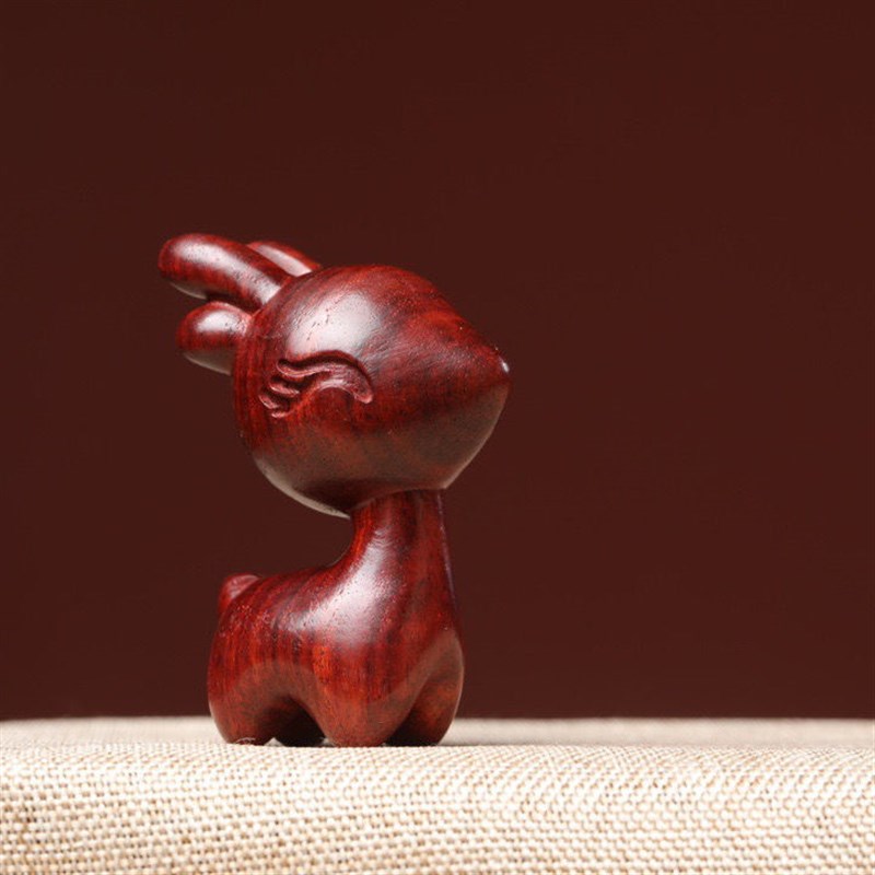 天然绿檀紫檀木雕小鹿一鹿平安摆件汽车钥匙扣小鹿车挂件定情信物