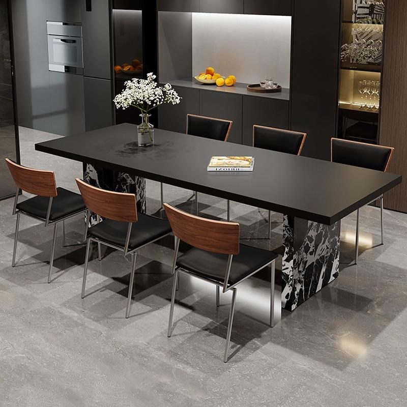 意式简约复古包豪斯风岩板餐桌椅组合设计师大户型岛台长方形茶桌