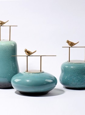 新中式陶瓷储物罐摆件电视柜酒柜客厅样板间博古架玄关家居装饰品