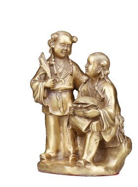 纯铜和合二贤摆件 家庭婚房贺新婚结婚摆设 家居卧室夫妻摆件礼品