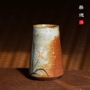 柴烧手工主人茶杯复古陶瓷功夫茶具单个家用品茗杯手绘创意闻香杯