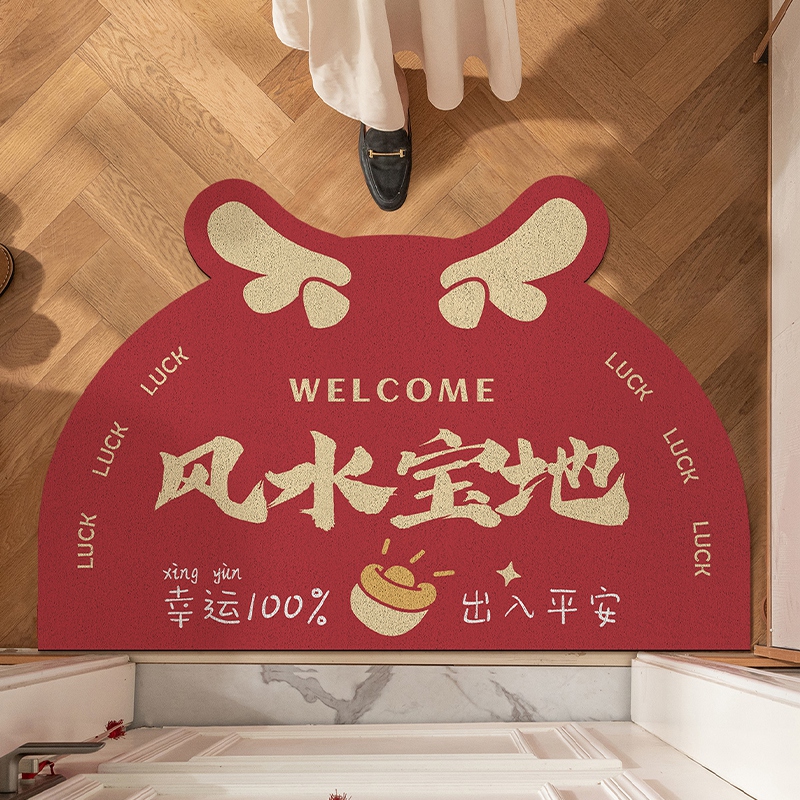 入户门地垫2024新款红色丝圈防滑龙年进门脚垫家用可裁剪门口地毯