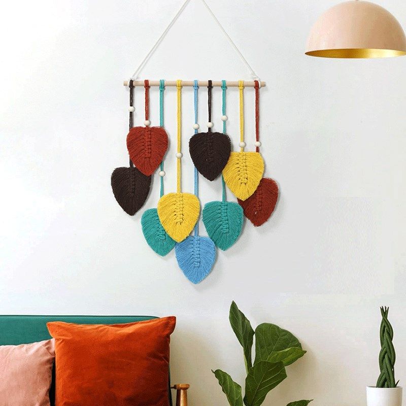 清新绿色系北欧风彩色树叶编织挂毯手工编织家居装饰墙饰壁挂,居家布艺,挂毯/壁毯,淘宝优惠券,粉丝福利购,淘宝优惠卷