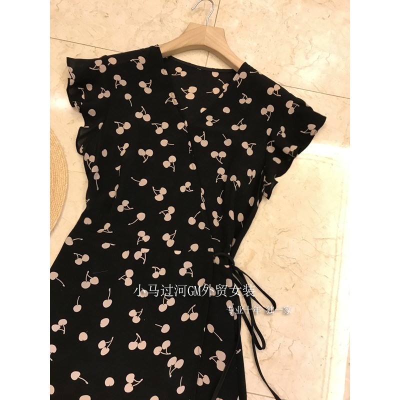 腰身巨赞~5敌小蛮腰!微风吹来~法式丝滑樱桃真丝茶歇连衣裙女夏