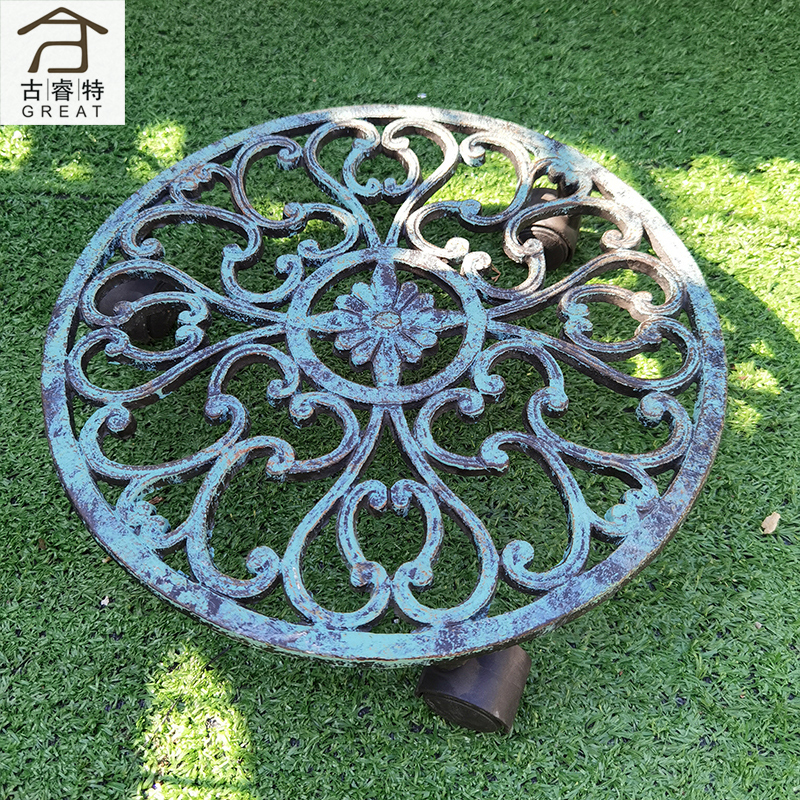 户外花园做旧铸铁带轮子花托架欧式庭院别墅阳台园艺铁艺镂空花架