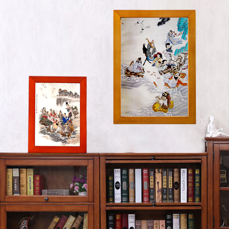 国画八仙过海图挂画字画中式客厅书房玄关实木框摆台神话装饰壁画