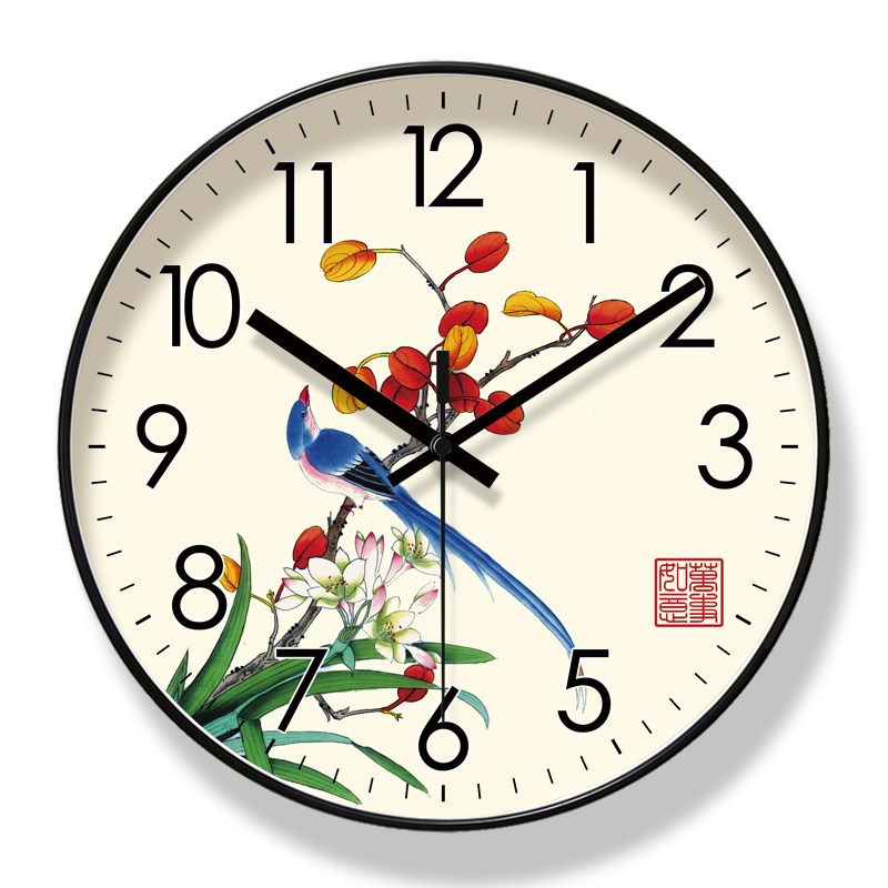 易普拉6598中式牡丹挂钟客厅钟表时尚富贵简约时钟静音扫秒石英钟