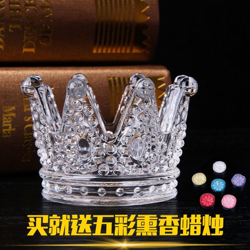 北欧创意玻璃皇冠烛台浮雕戒指收纳小碟桌面小摆件迷你摆件潮物