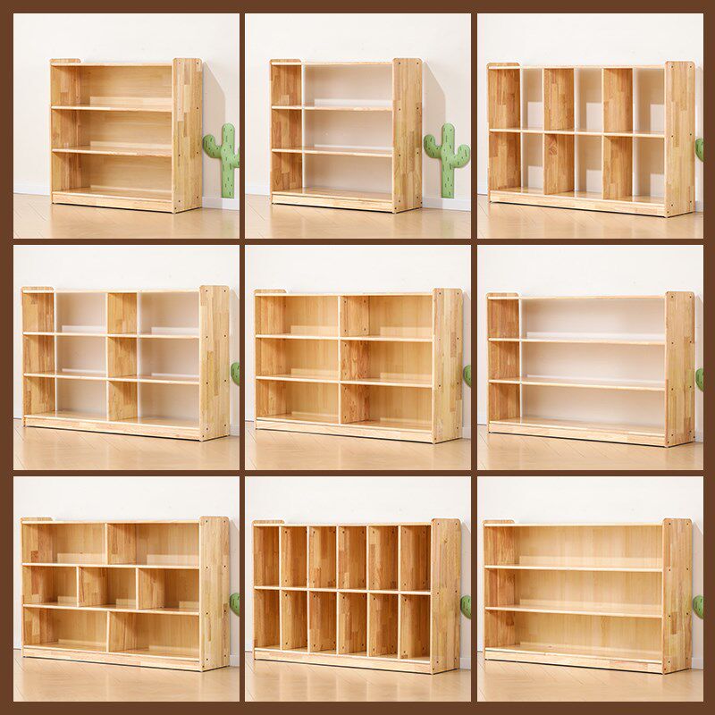 幼儿园橡木实木玩具柜儿童原木书包柜子鞋柜书架区角柜组合书柜