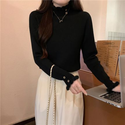加绒毛衣女保暖加厚一体绒内搭半高领打底衫秋冬高级感超好看上衣