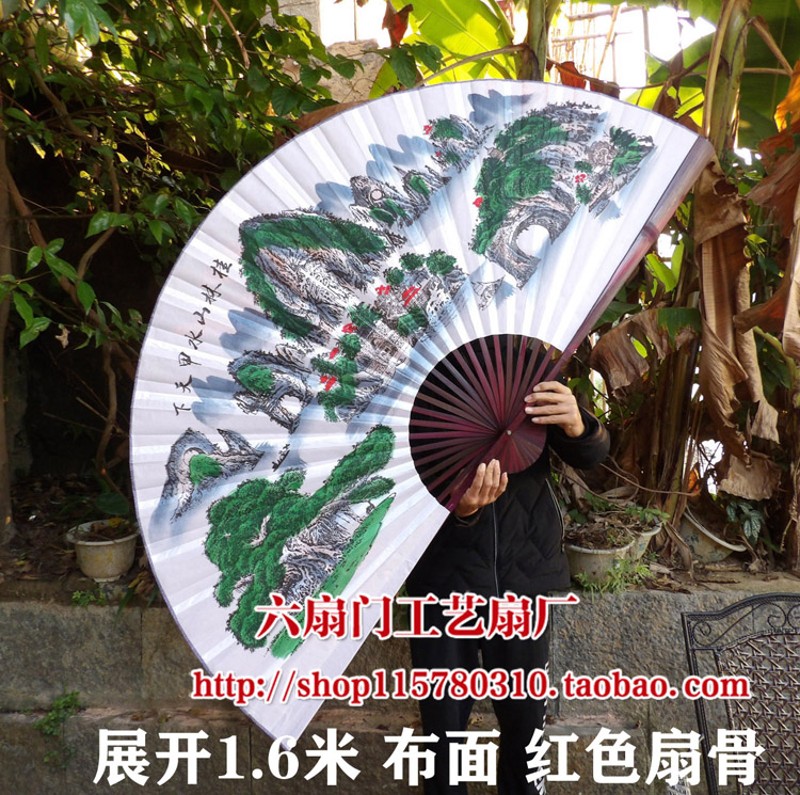 多尺寸大挂扇礼品装饰扇工艺大折扇子桂林山水装饰山水画大折扇子