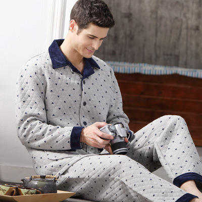 冬季男士睡衣长袖纯棉夹棉秋季男款加厚春秋冬天加大码家居服套装