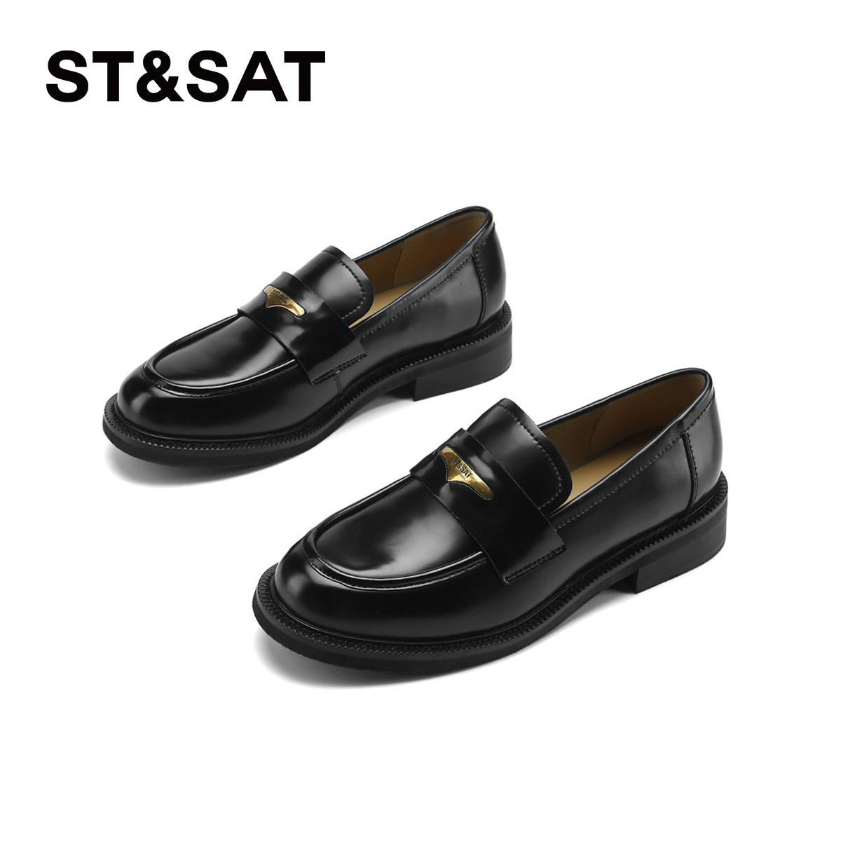 星期六黑色乐福鞋2.0厚底真皮