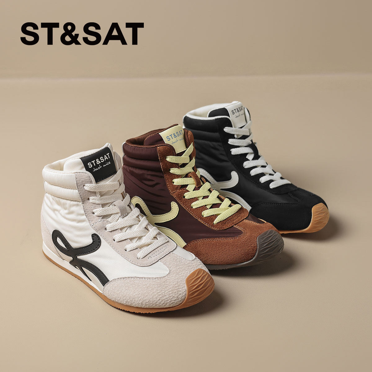 星期六复古高帮女2025秋季新款内增高拳击靴潮流运动休闲鞋德训鞋,女鞋,高帮鞋,淘宝优惠券,粉丝福利购,淘宝优惠卷