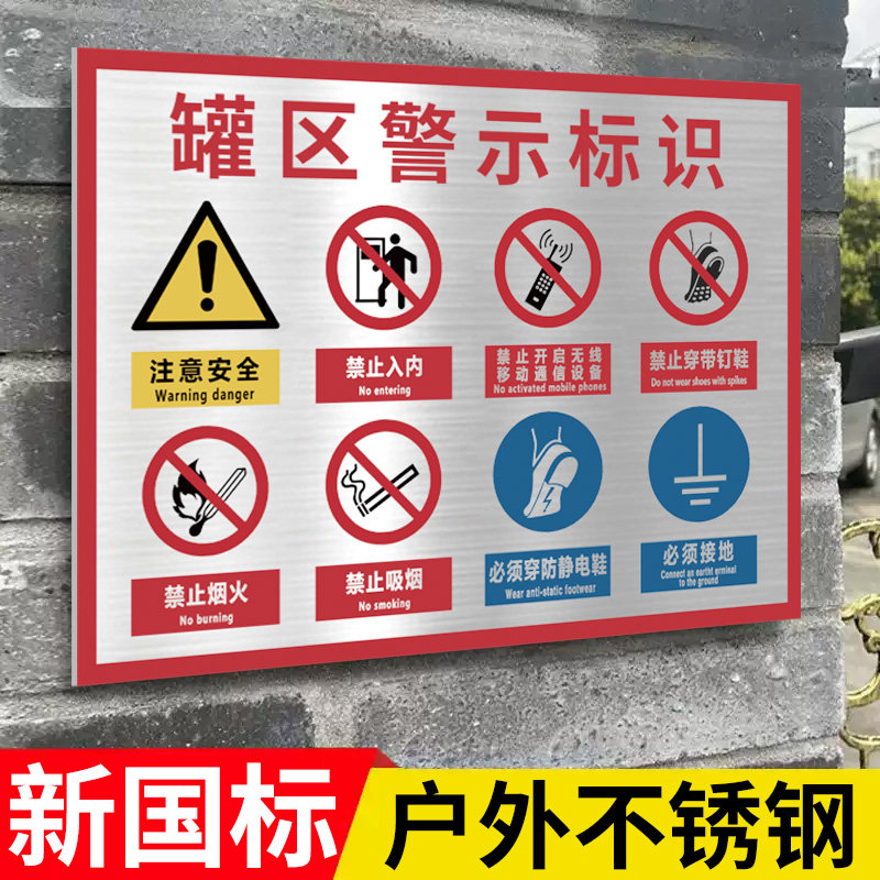 新国标加油站安全标识牌不锈钢罐区警示标识禁止吸烟严禁烟火提示牌油罐仓库标志牌进站须知限速标识户外标牌