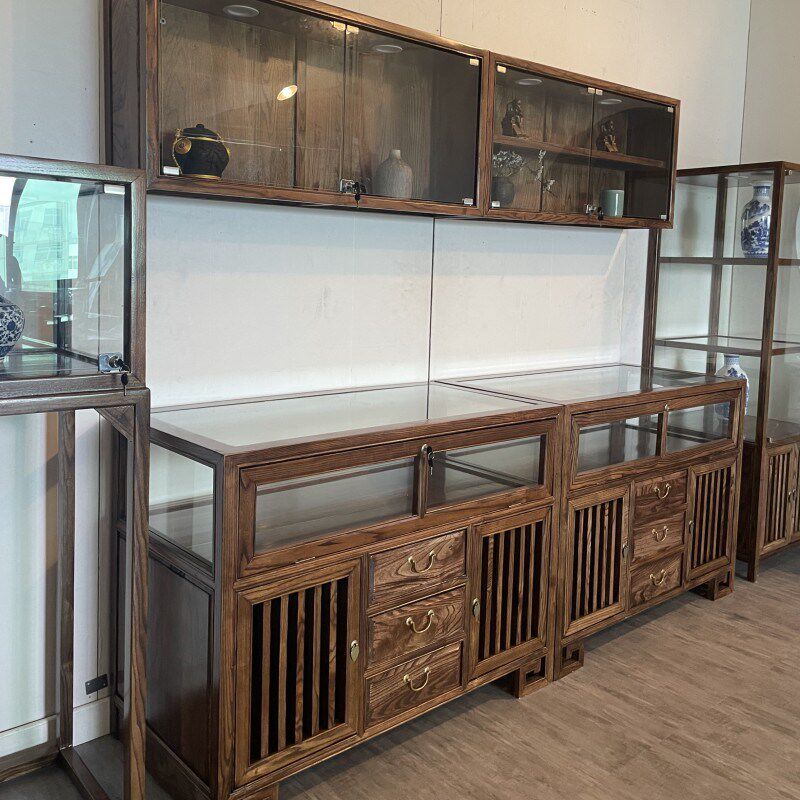 实木珠宝展示柜玉器首饰货柜新翡翠陈列柜榆木展示柜台