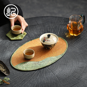 记今朝 藤编面干泡隔热桌布防水布艺茶桌垫功夫茶具
