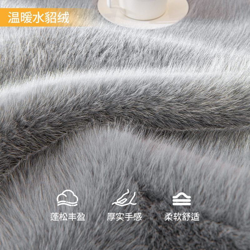 水貂绒沙发垫冬季加厚毛绒坐垫子级感防滑皮沙发罩盖布巾