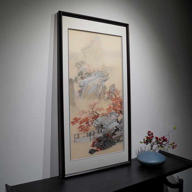 端手工苏绣依靠刺绣挂画书房卧室客厅沙发墙实木成品装饰画