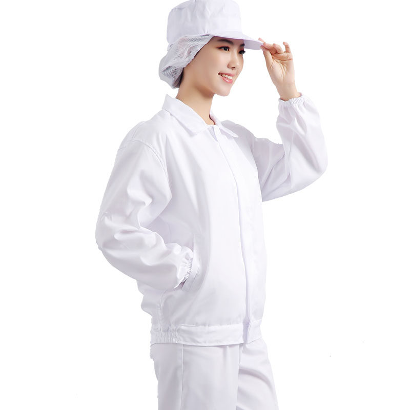 食品厂工作服秋冬男女款工厂车间防尘透气白色翻领长袖棉装蓝色