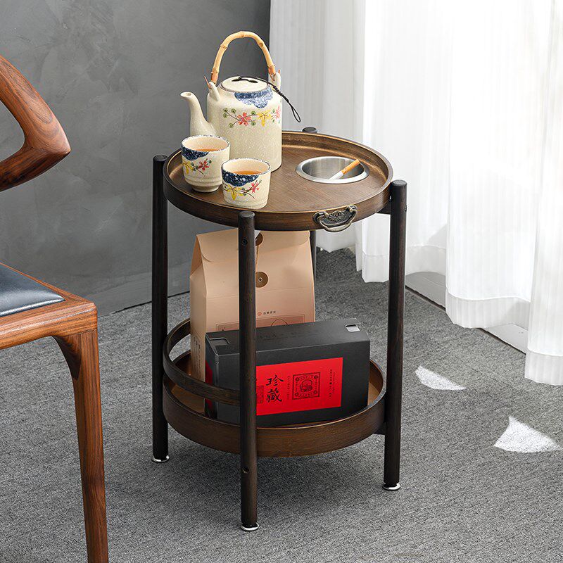 麻将边几带烟灰缸茶几麻将桌水杯架茶桌层圆形茶水台