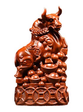 梨实木雕牛生肖木牛家居客厅办公装饰业商务红木工艺礼品