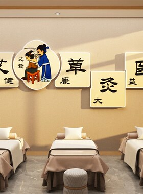 采耳店面装饰品院房间背景壁挂画按摩吧台养生馆药纸