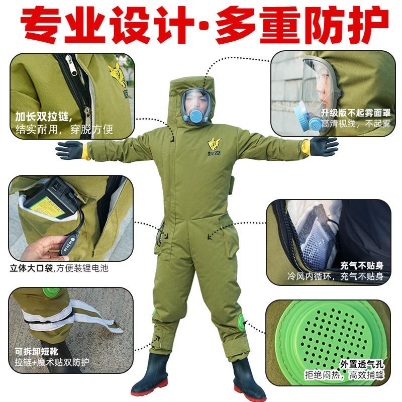 帆布马蜂服连体防蜂服爬树耐磨抓胡蜂衣加厚封闭四风扇防护服全套