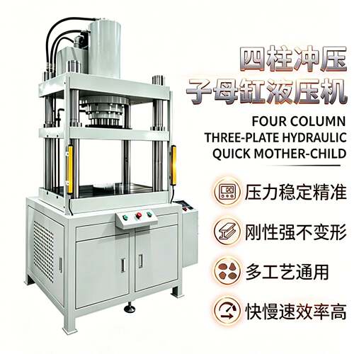 伺服三板四柱液压机子母缸快慢速可调五金零配件压装压饼油压力机