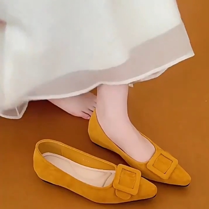 羊皮版！简约风方扣尖头瓢鞋一脚蹬内增高单鞋真皮浅口玛丽珍鞋女