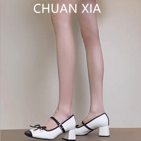 羊皮版~法式软皮蝴蝶结玛丽珍鞋女方头粗跟单鞋温柔配裙子高跟鞋,女鞋,浅口单鞋,淘宝优惠券,粉丝福利购,淘宝优惠卷