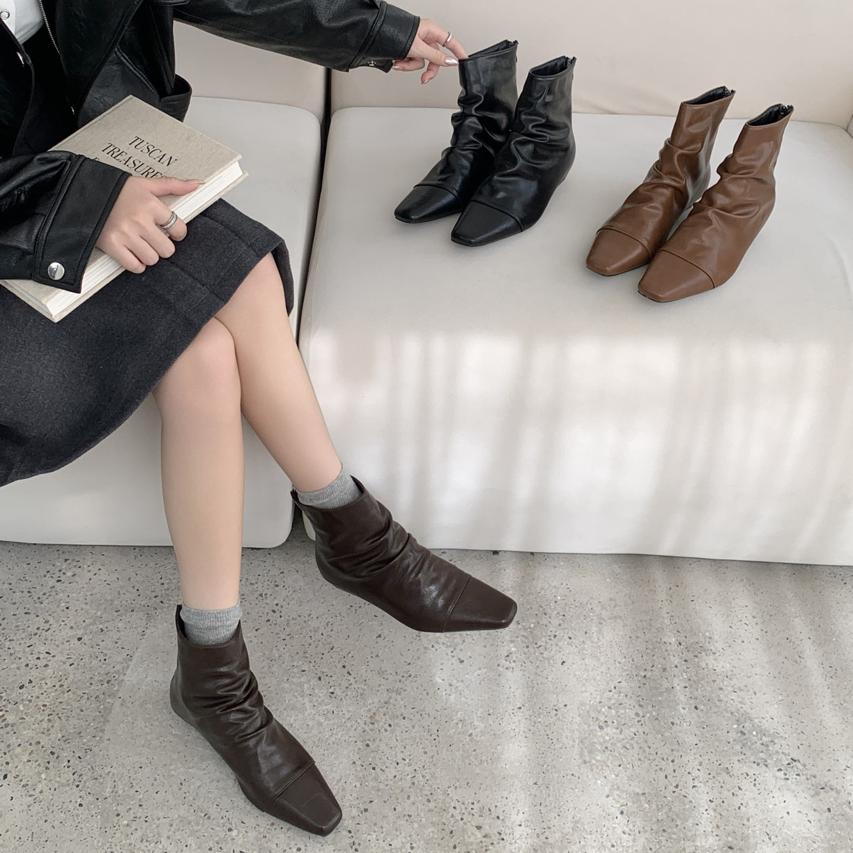 DASU韩版方头堆堆靴女内
