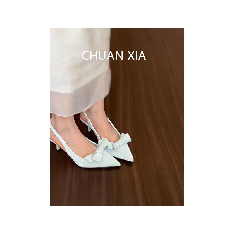 羊皮版！绝美蝴蝶结包头凉鞋女真皮法式尖头单鞋配裙子细跟高跟鞋,女鞋,时装凉鞋,淘宝优惠券,粉丝福利购,淘宝优惠卷