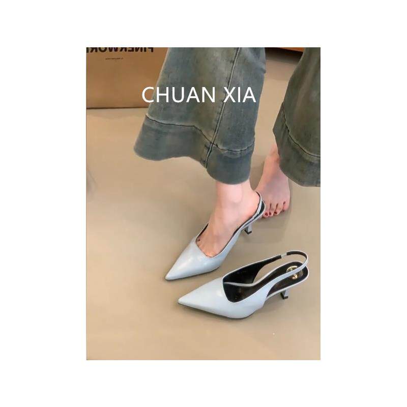 羊皮版！韩系优雅细跟包头凉鞋女真皮尖头单鞋百搭配裙子高跟鞋