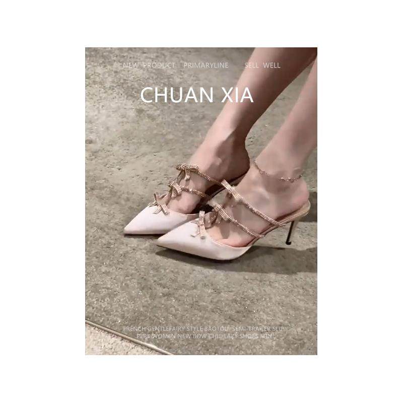 羊皮版~绝美仙女风细跟高跟鞋女水钻蝴蝶结尖头凉鞋法式气质单鞋,女鞋,时装凉鞋,淘宝优惠券,粉丝福利购,淘宝优惠卷