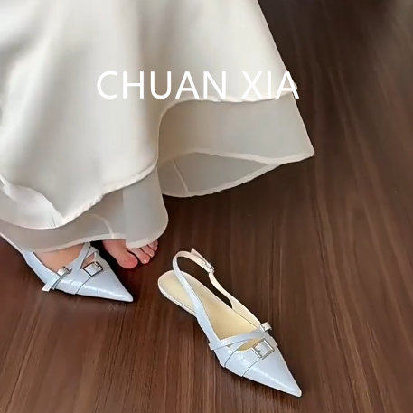 羊皮版！尖头真皮高跟鞋女交叉皮带扣小猫跟单鞋时尚百搭包头凉鞋,女鞋,包头拖,淘宝优惠券,粉丝福利购,淘宝优惠卷